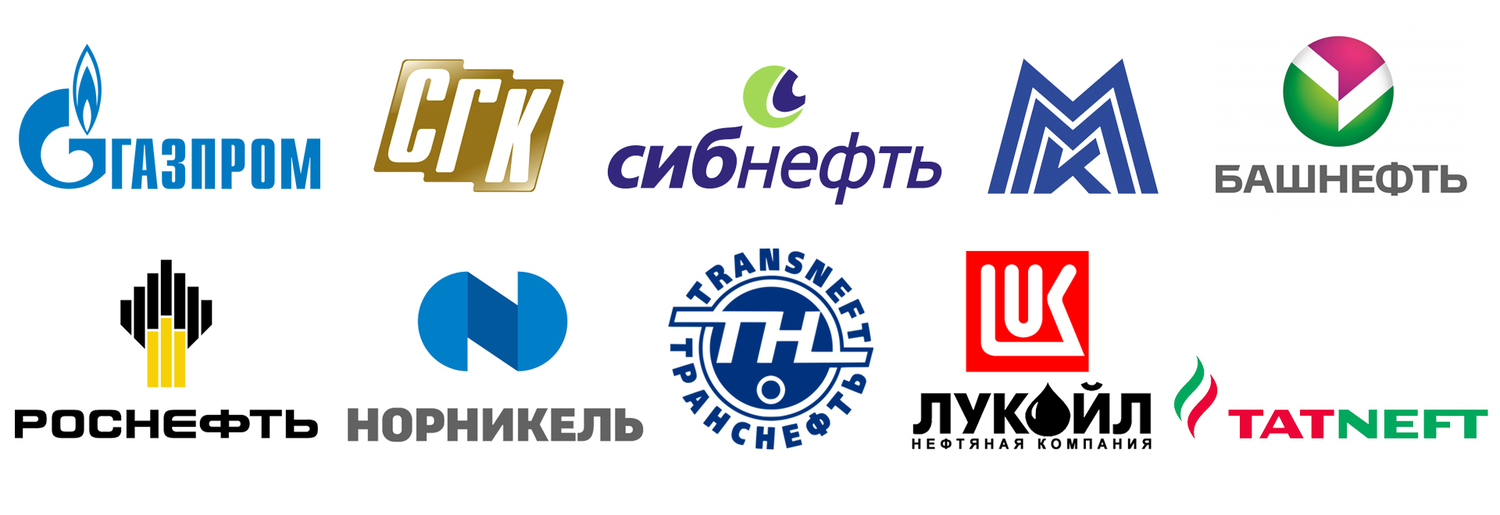 Газпром, СГК, Сибнефть, ММК, Башнефть, Роснефть, Норникель, Транснефть, Лукойл, Татнефть